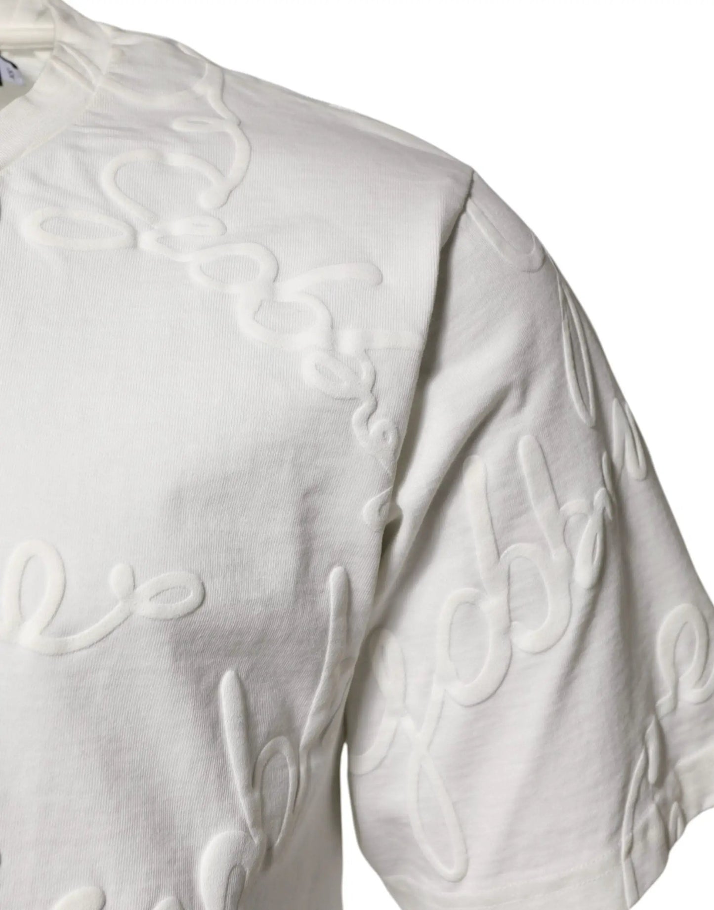 Dolce & Gabbana White Cotton Logo Embossed Crew Neck T-shirt by Dolce & Gabbana