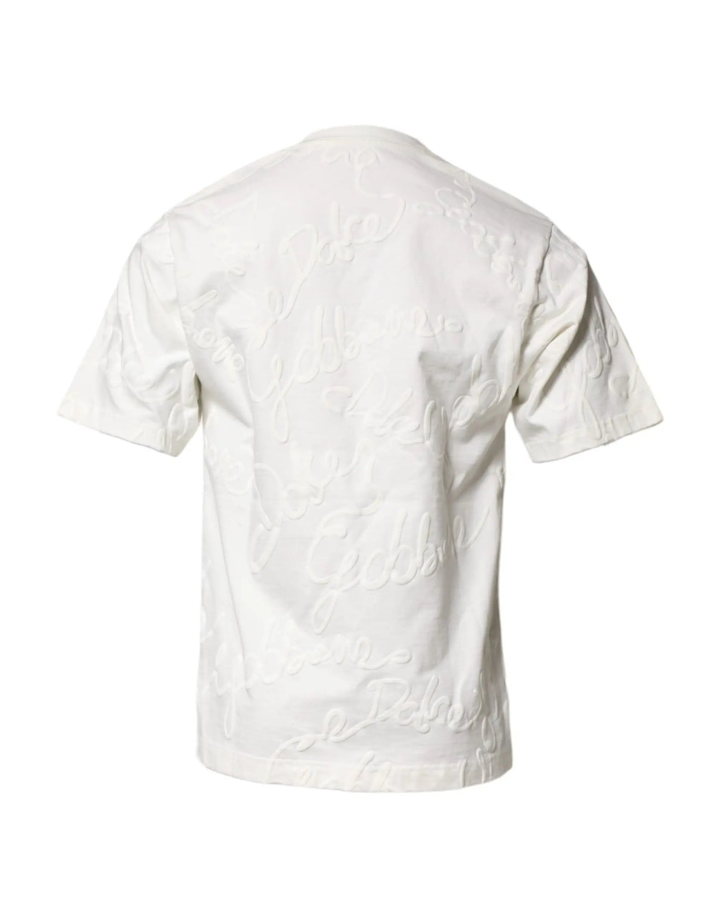 Dolce & Gabbana White Cotton Logo Embossed Crew Neck T-shirt by Dolce & Gabbana