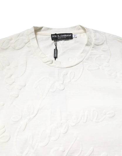 Dolce & Gabbana White Cotton Logo Embossed Crew Neck T-shirt by Dolce & Gabbana