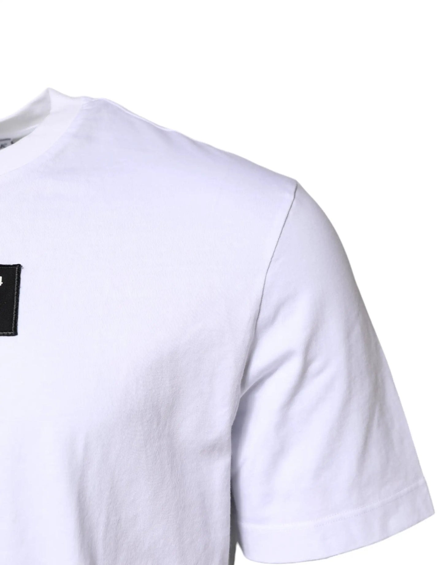 Dolce & Gabbana White Cotton Logo Patch Crew Neck T-shirt by Dolce & Gabbana