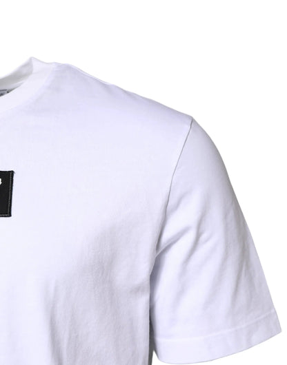 Dolce & Gabbana White Cotton Logo Patch Crew Neck T-shirt by Dolce & Gabbana