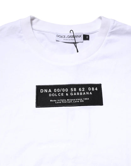 Dolce & Gabbana White Cotton Logo Patch Crew Neck T-shirt by Dolce & Gabbana