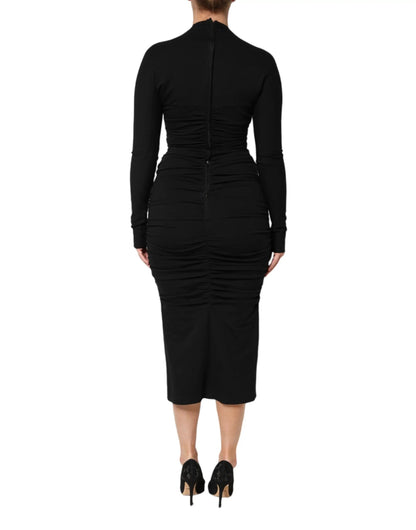 Dolce & Gabbana Black Long Sleeves Sheath Midi Dress by Dolce & Gabbana