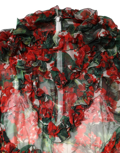 Dolce & Gabbana Multicolor Ruffle Floral Long Sleeves Dress by Dolce & Gabbana