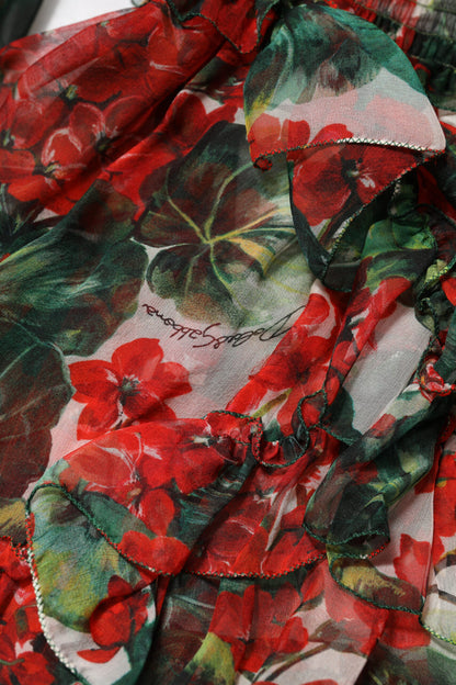 Dolce & Gabbana Multicolor Ruffle Floral Long Sleeves Dress