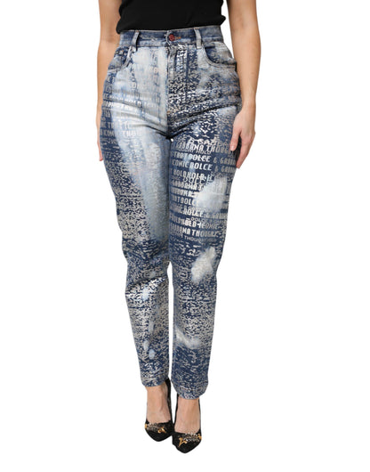 Jean Dolce & Gabbana femme taille haute imprimé en coton bleu délavé – PAN76303