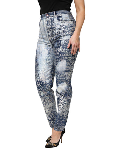 Jean Dolce & Gabbana femme taille haute imprimé en coton bleu délavé – PAN76303