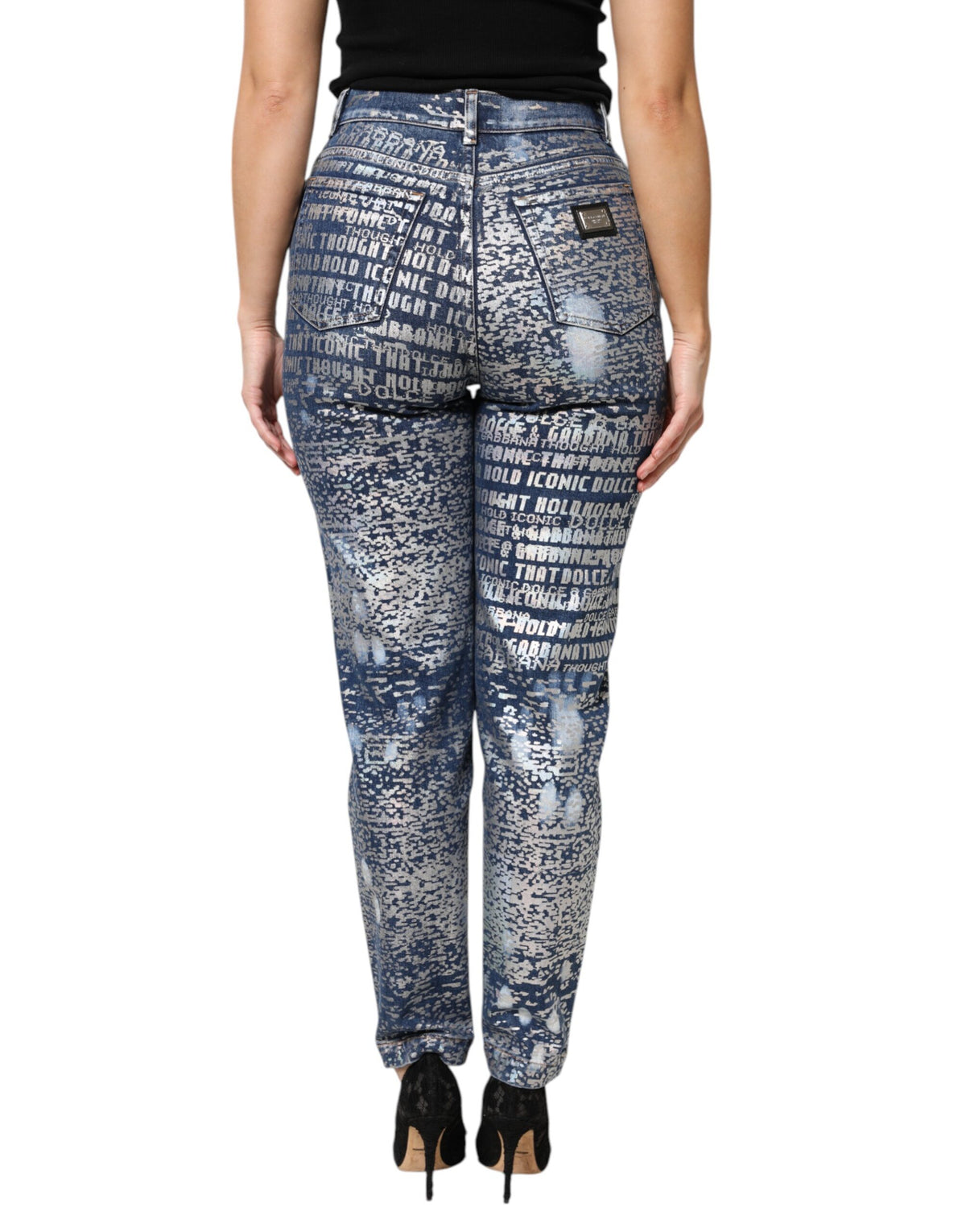 Jean Dolce & Gabbana femme taille haute imprimé en coton bleu délavé – PAN76303