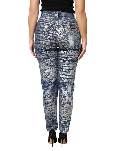 Jean Dolce & Gabbana femme taille haute imprimé en coton bleu délavé – PAN76303