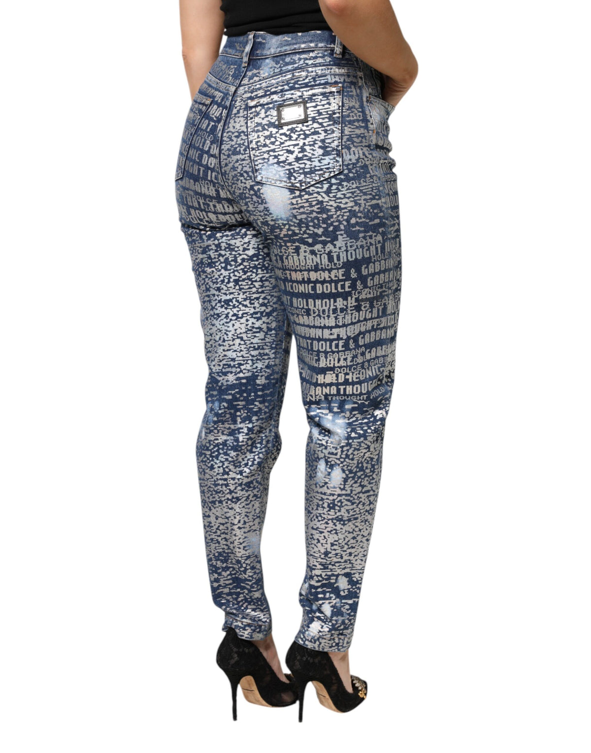 Jean Dolce & Gabbana femme taille haute imprimé en coton bleu délavé – PAN76303
