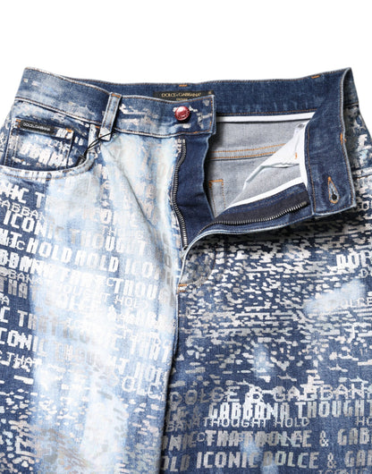 Jean Dolce & Gabbana femme taille haute imprimé en coton bleu délavé – PAN76303