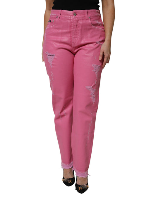 Jean Dolce & Gabbana femme fuselé déchiré en coton rose – PAN76311