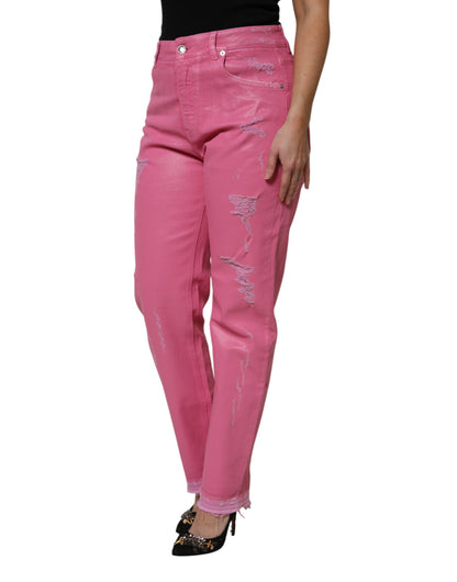 Jean Dolce & Gabbana femme fuselé déchiré en coton rose – PAN76311