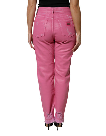 Jean Dolce & Gabbana femme fuselé déchiré en coton rose – PAN76311