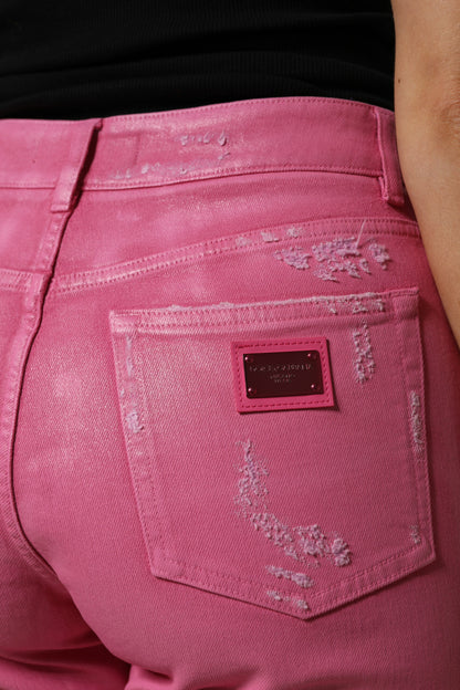 Jean Dolce & Gabbana femme fuselé déchiré en coton rose – PAN76311