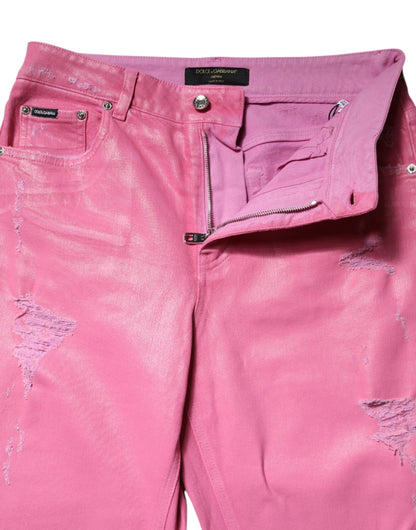 Jean Dolce & Gabbana femme fuselé déchiré en coton rose – PAN76311
