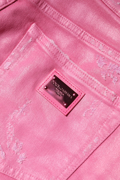 Jean Dolce & Gabbana femme fuselé déchiré en coton rose – PAN76311