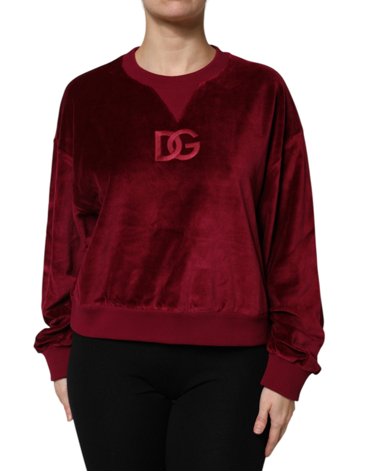 Pull Dolce & Gabbana femme col rond en velours de coton rouge – TSH90490