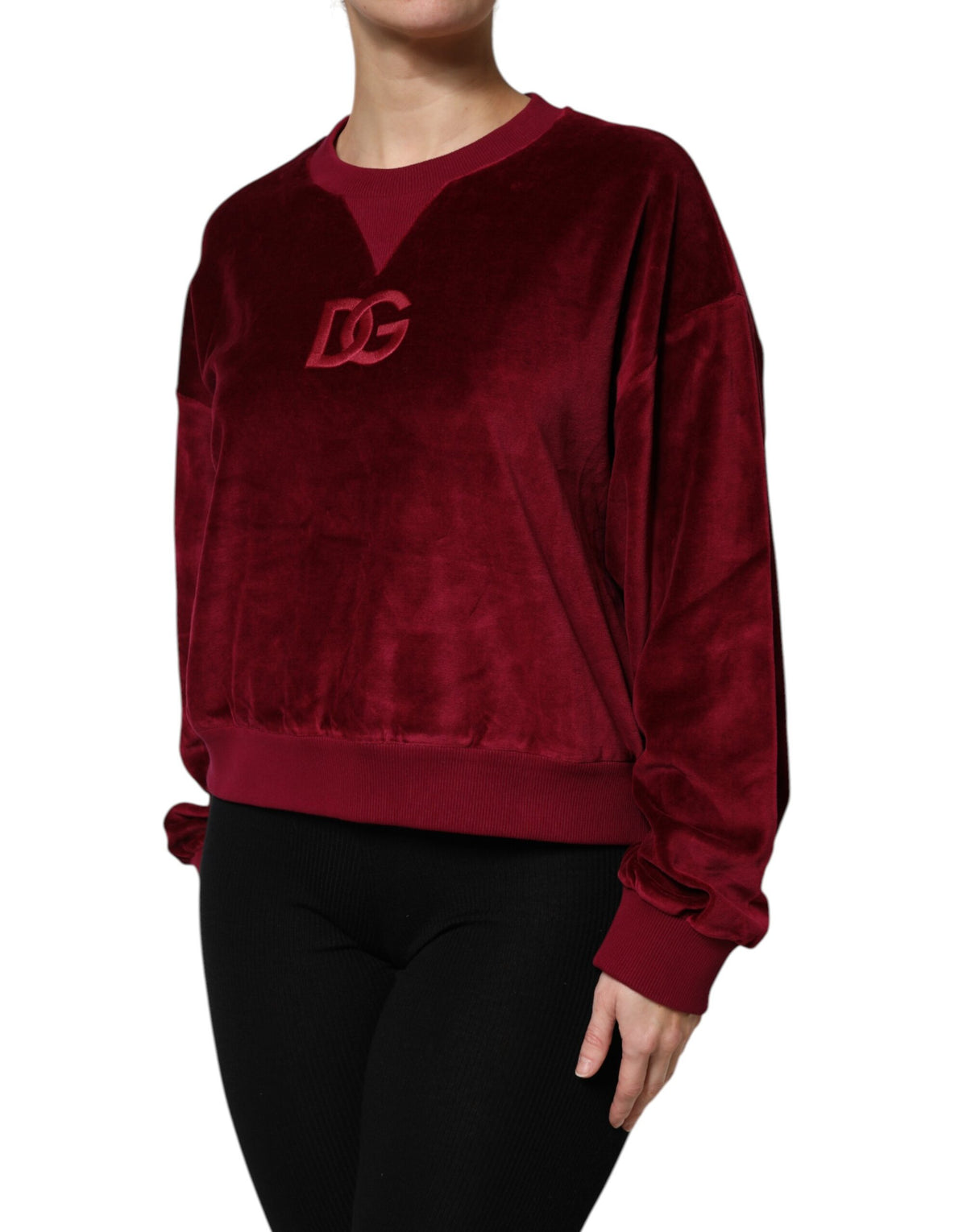 Pull Dolce & Gabbana femme col rond en velours de coton rouge – TSH90490