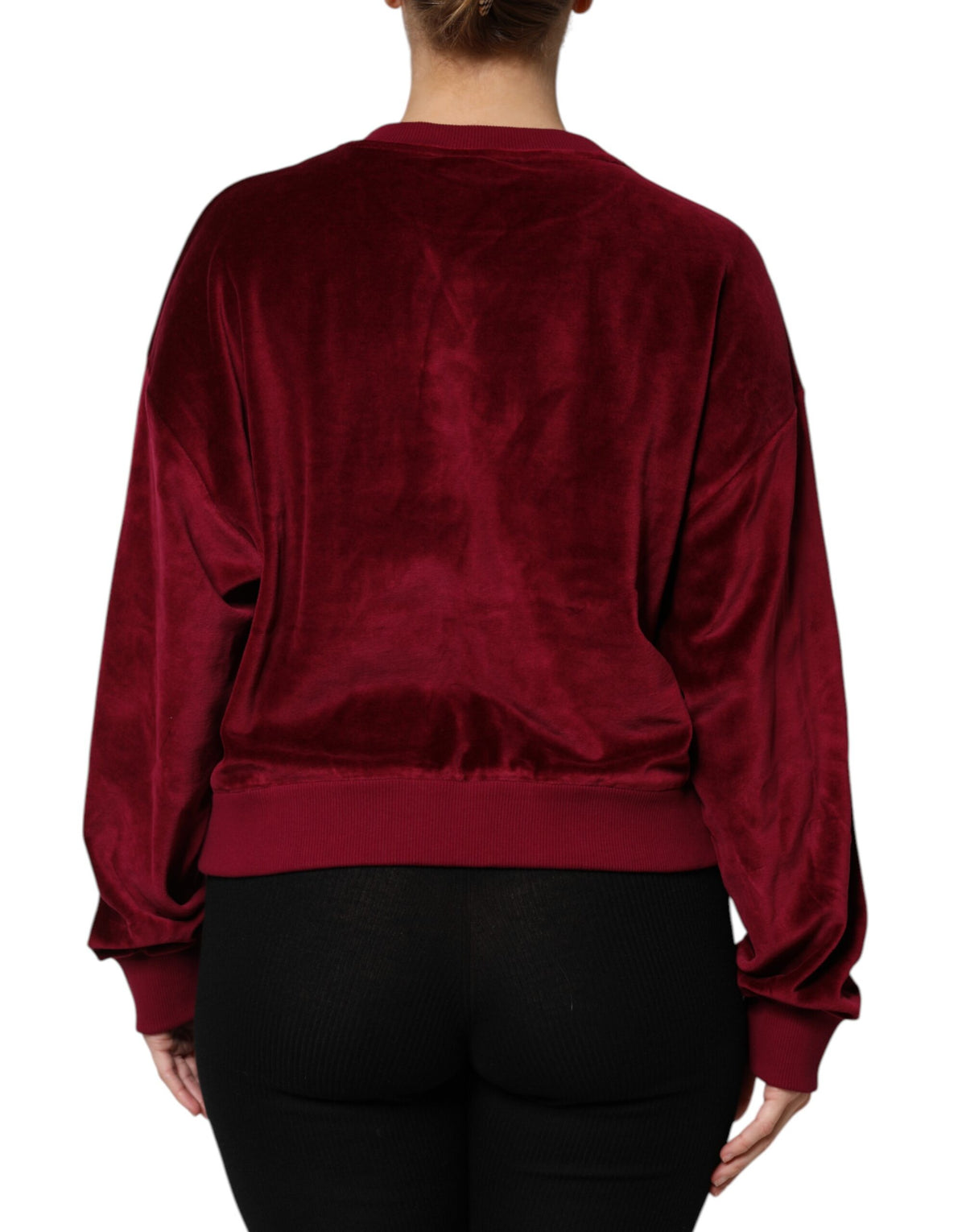 Pull Dolce & Gabbana femme col rond en velours de coton rouge – TSH90490