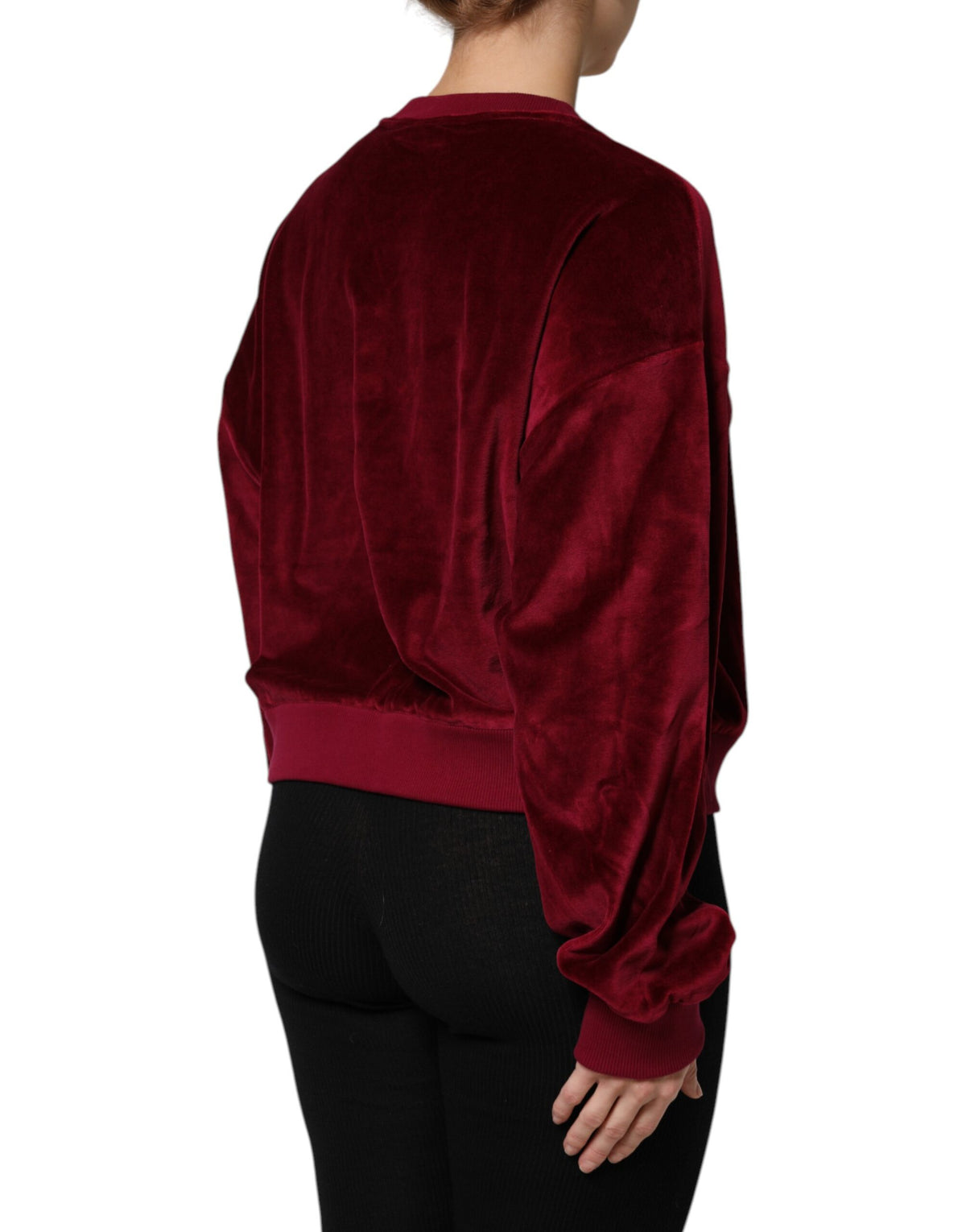Pull Dolce & Gabbana femme col rond en velours de coton rouge – TSH90490