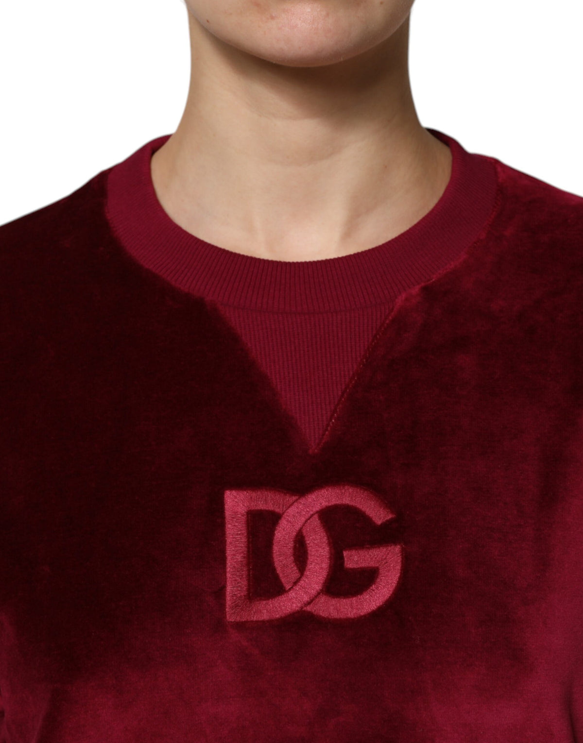 Pull Dolce & Gabbana femme col rond en velours de coton rouge – TSH90490