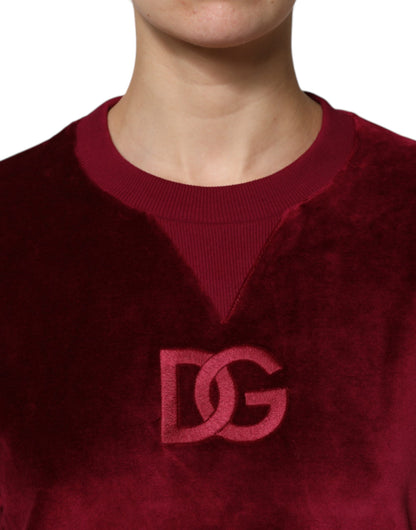 Pull Dolce & Gabbana femme col rond en velours de coton rouge – TSH90490
