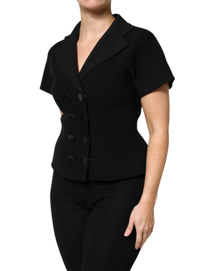 Dolce & Gabbana Black Wool Double Breasted Coat Jacket by Dolce & Gabbana