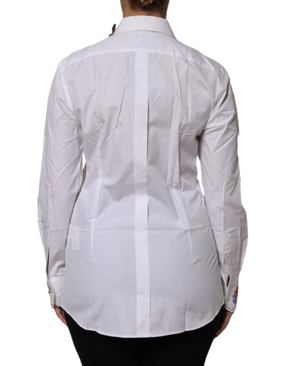 Dolce & Gabbana White Cotton Floral Embellished Shirt Top by Dolce & Gabbana