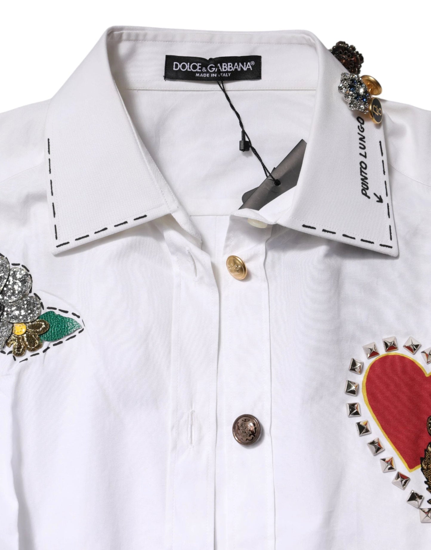 Dolce & Gabbana White Cotton Floral Embellished Shirt Top by Dolce & Gabbana