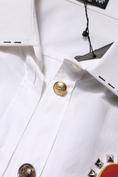 Dolce & Gabbana White Cotton Floral Embellished Shirt Top by Dolce & Gabbana