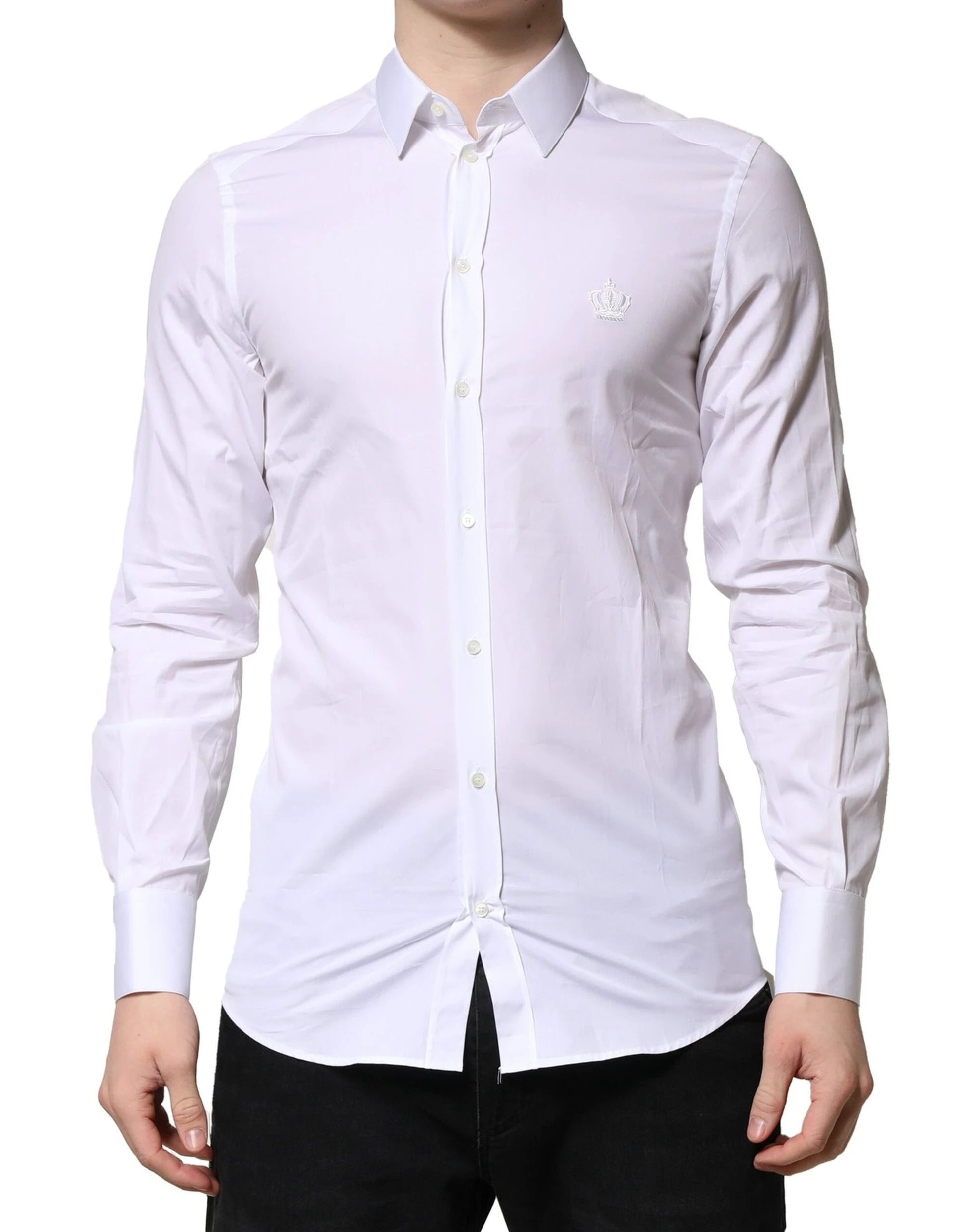 Dolce & Gabbana White GOLD Crown Cotton Dress Formal Shirt by Dolce & Gabbana