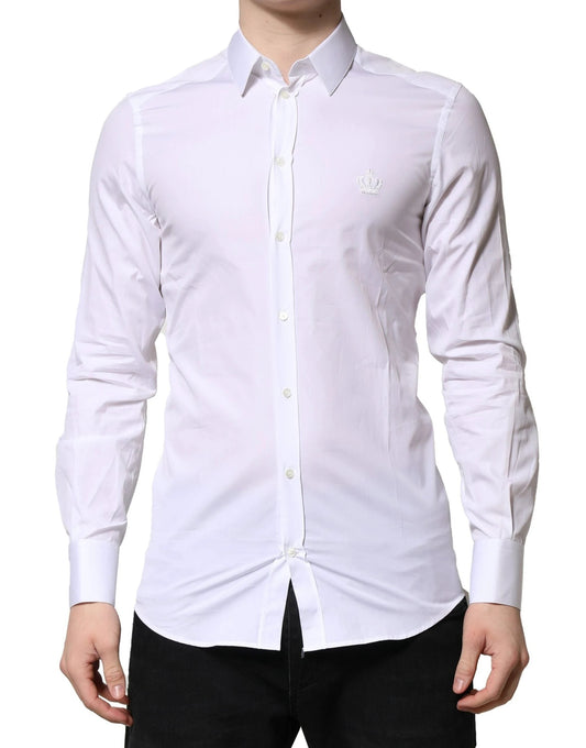 Dolce & Gabbana White GOLD Crown Cotton Dress Formal Shirt by Dolce & Gabbana