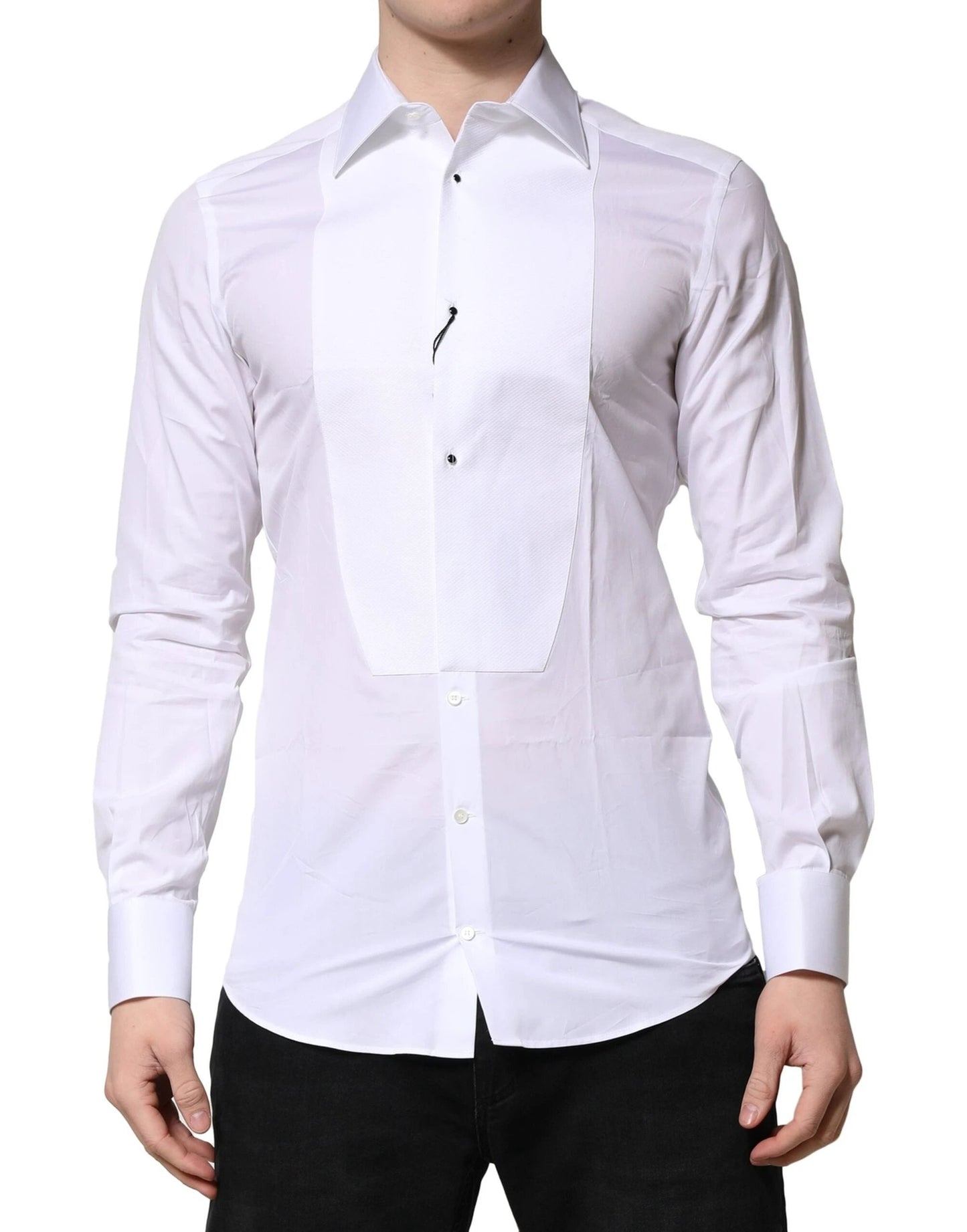 Dolce & Gabbana White GOLD Crown Cotton Dress Formal Shirt by Dolce & Gabbana