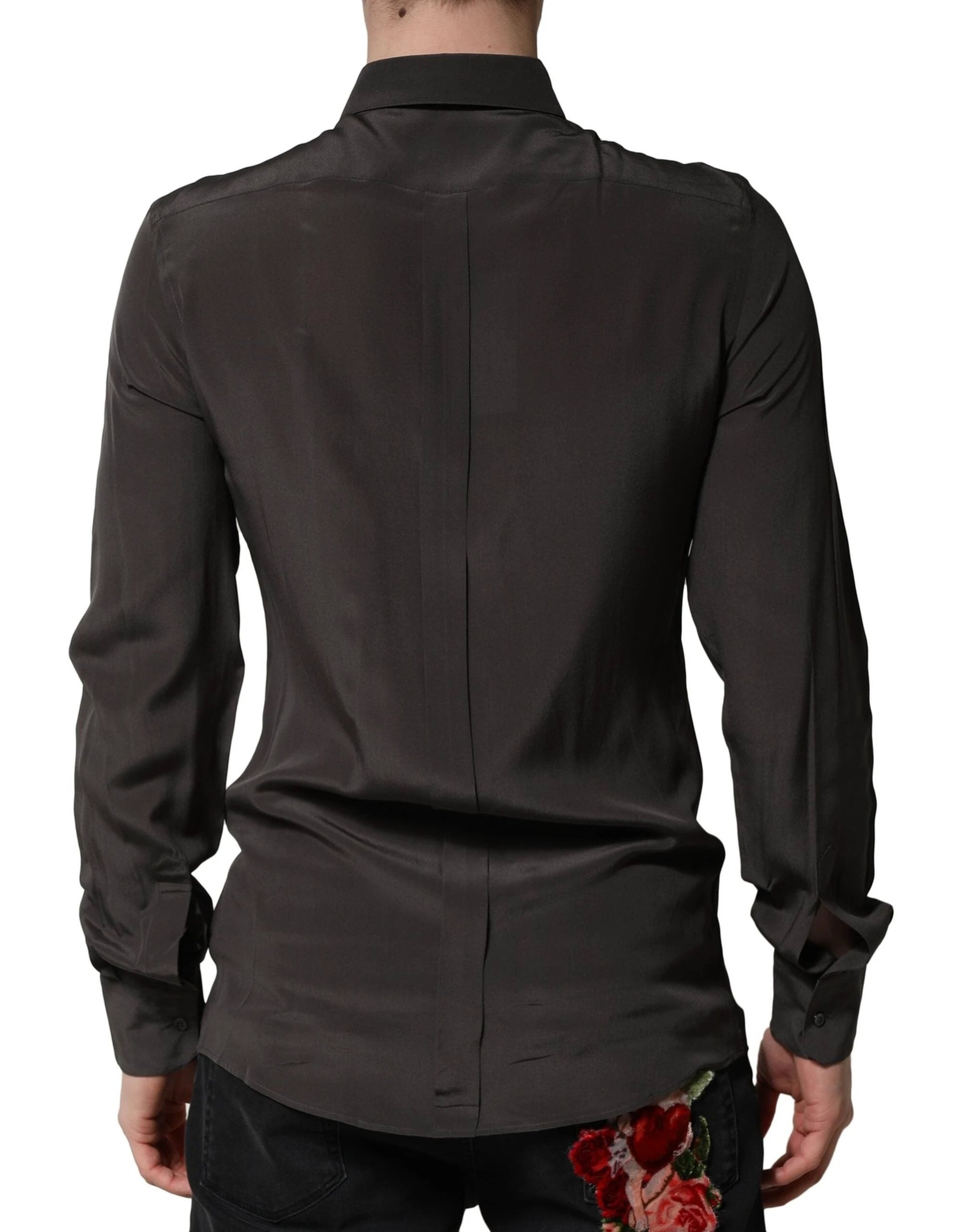 Dolce & Gabbana Dark Brown Silk GOLD Men Dress Formal Shirt by Dolce & Gabbana