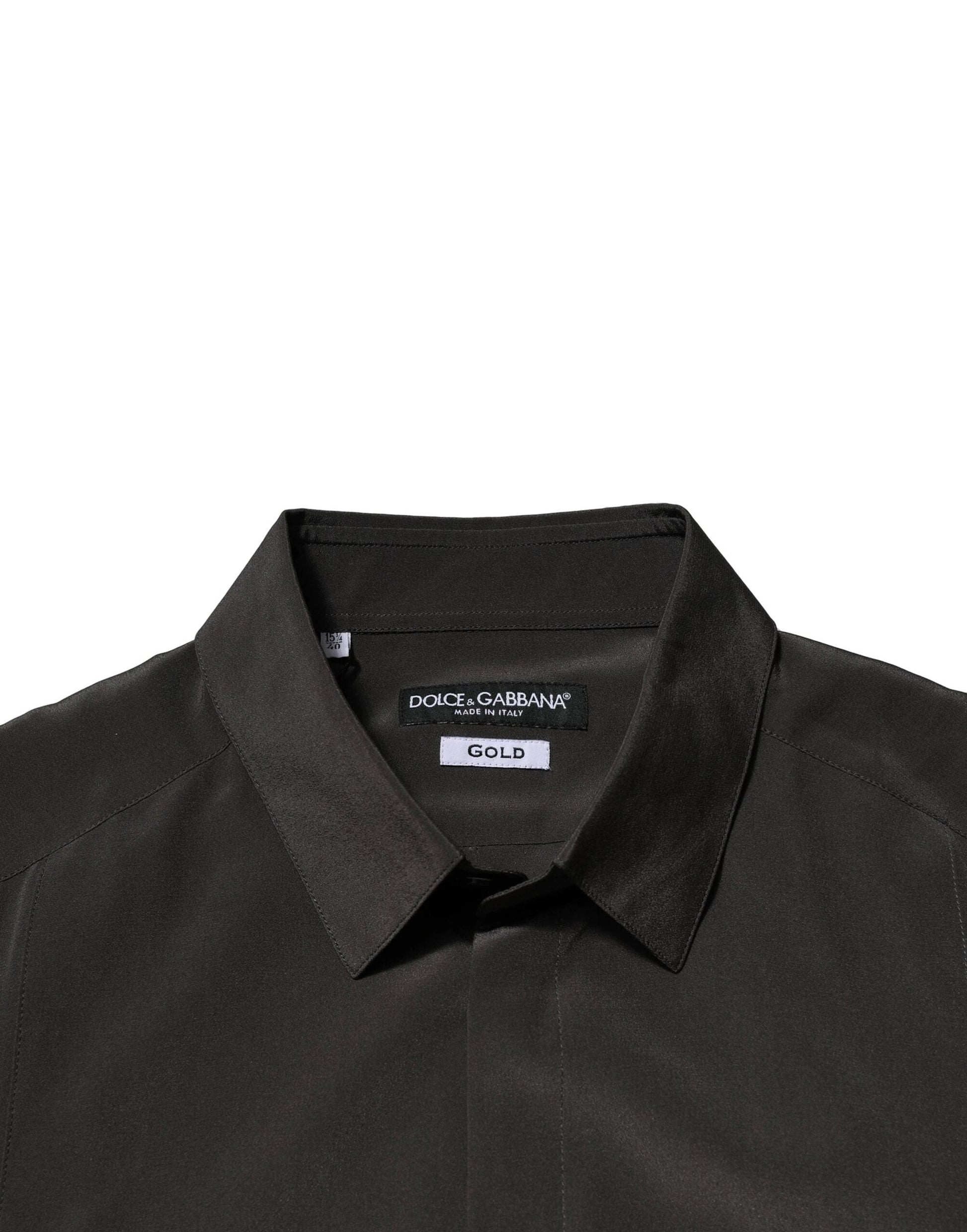 Dolce & Gabbana Dark Brown Silk GOLD Men Dress Formal Shirt by Dolce & Gabbana