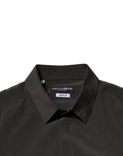 Dolce & Gabbana Dark Brown Silk GOLD Men Dress Formal Shirt by Dolce & Gabbana