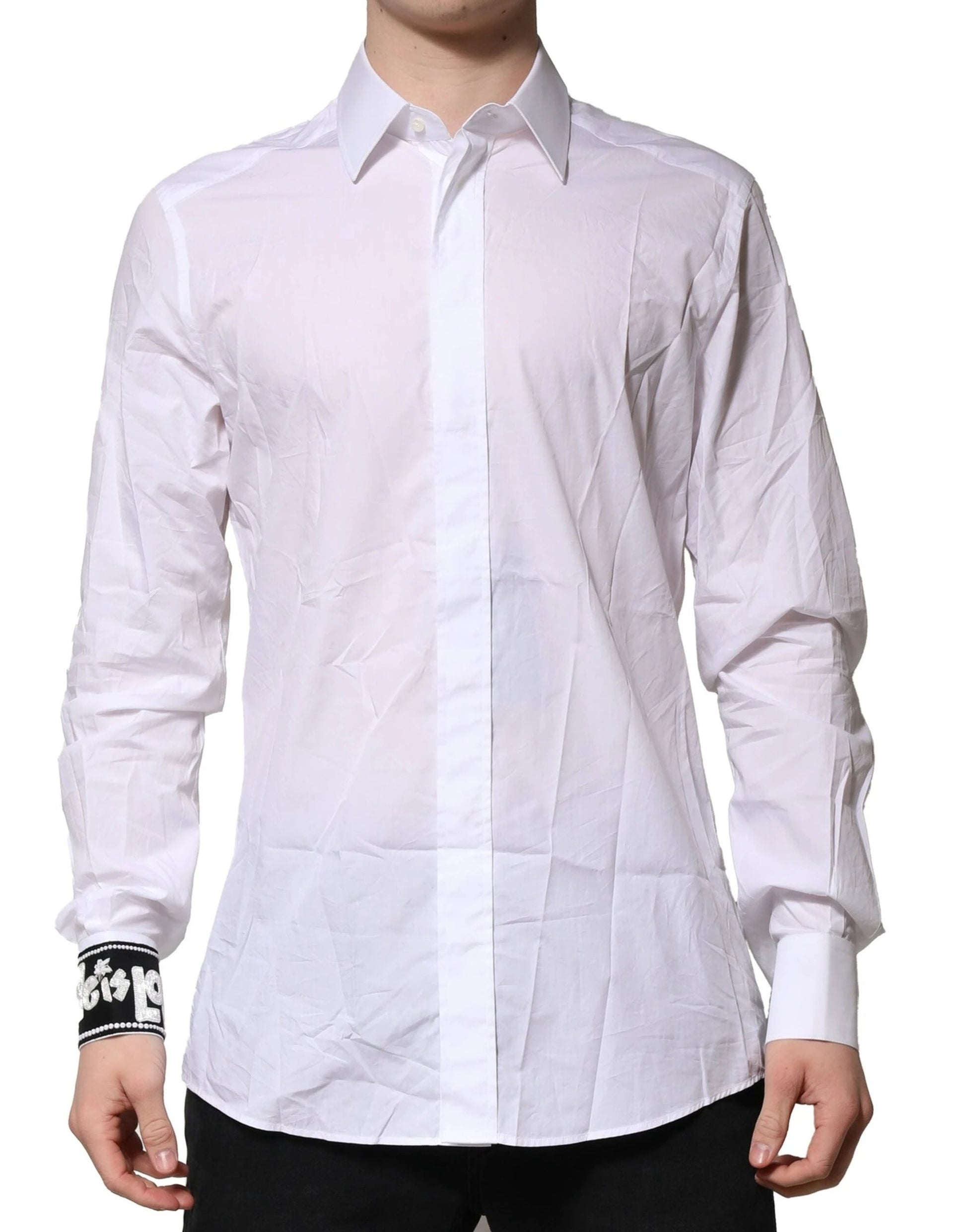 Dolce & Gabbana White GOLD Cotton Men Dress Formal Shirt by Dolce & Gabbana