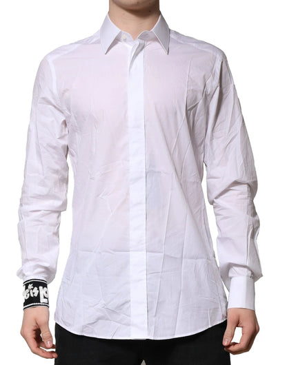 Dolce & Gabbana White GOLD Cotton Men Dress Formal Shirt by Dolce & Gabbana
