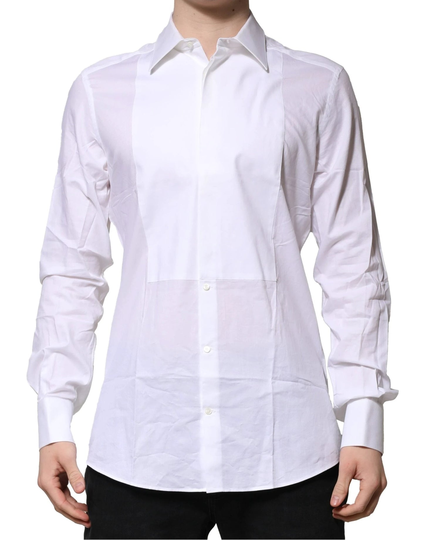 Dolce & Gabbana White Bib Cotton Poplin GOLD Men Formal Shirt by Dolce & Gabbana