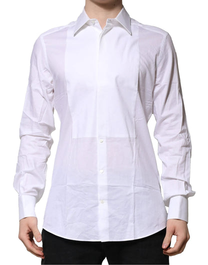 Dolce & Gabbana White Bib Cotton Poplin GOLD Men Formal Shirt by Dolce & Gabbana
