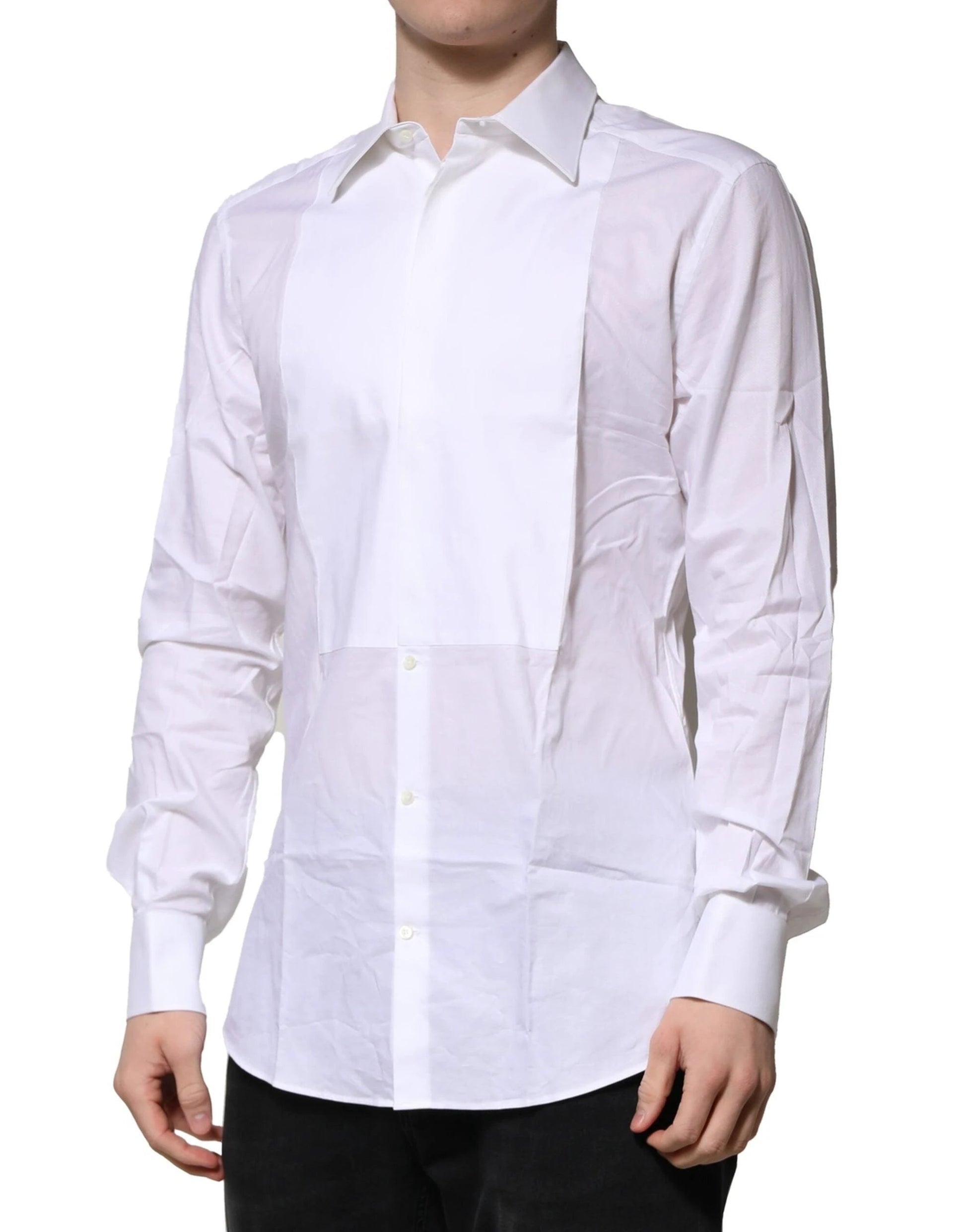 Dolce & Gabbana White Bib Cotton Poplin GOLD Men Formal Shirt by Dolce & Gabbana