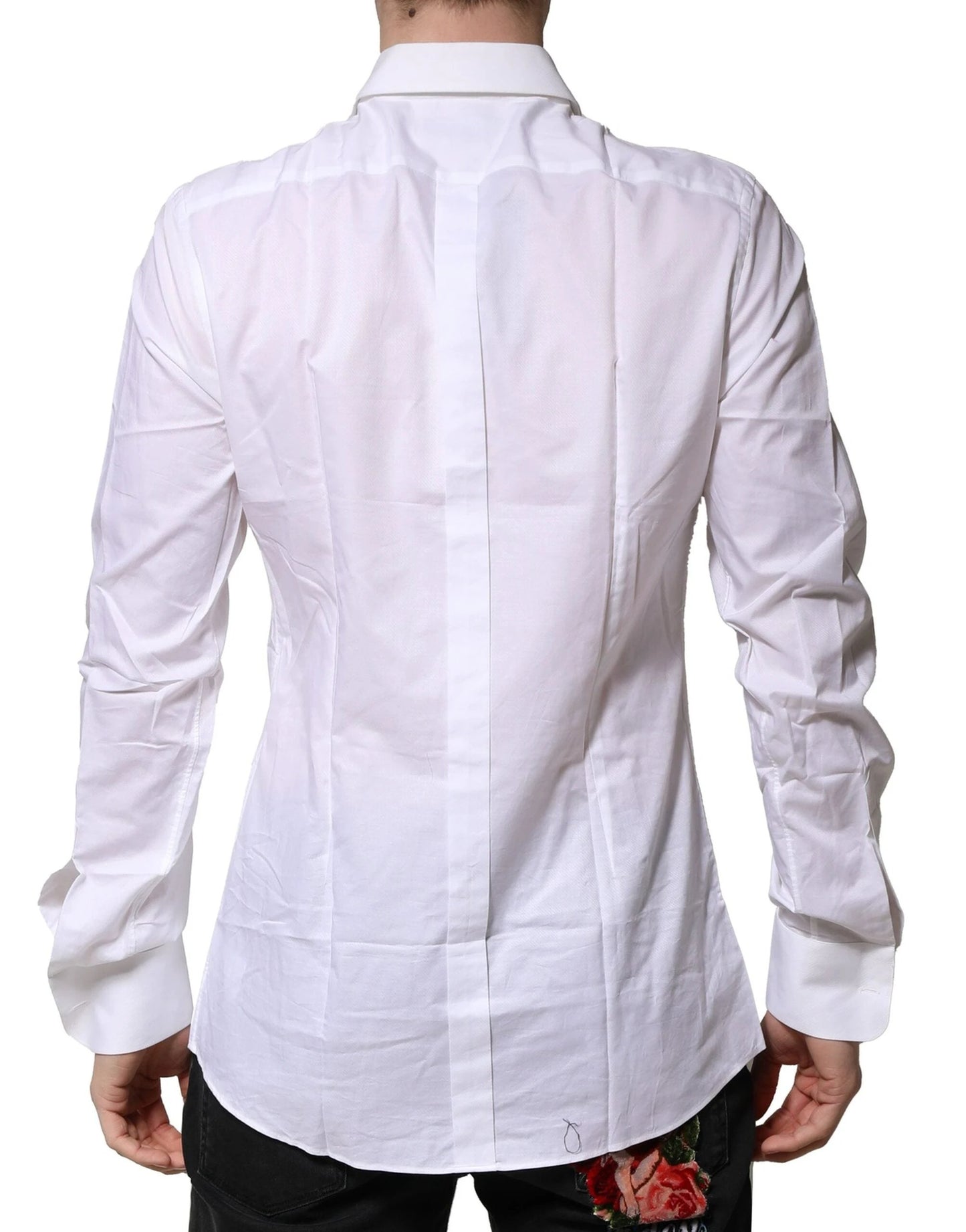 Dolce & Gabbana White Bib Cotton Poplin GOLD Men Formal Shirt by Dolce & Gabbana