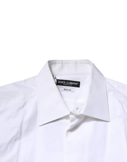 Dolce & Gabbana White Bib Cotton Poplin GOLD Men Formal Shirt by Dolce & Gabbana