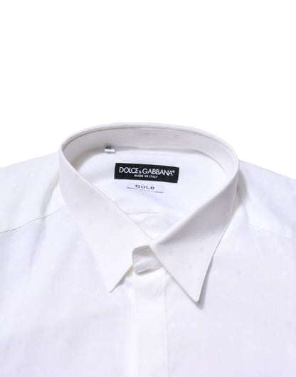 Dolce & Gabbana White Cotton GOLD Long Sleeves Formal Shirt by Dolce & Gabbana