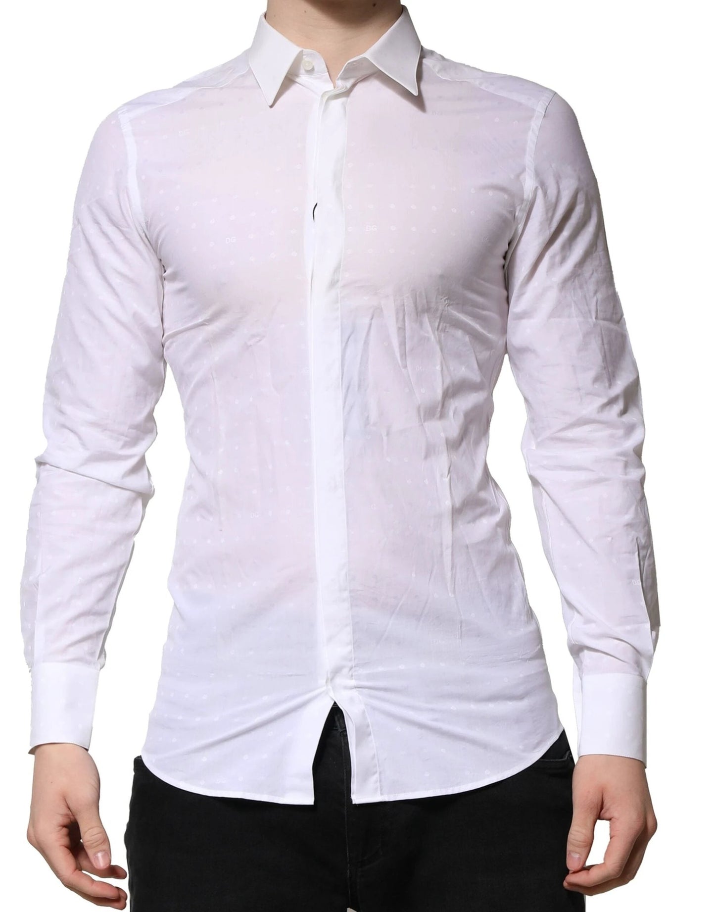 Dolce & Gabbana White GOLD Long Sleeves Dress Men Formal Shirt by Dolce & Gabbana