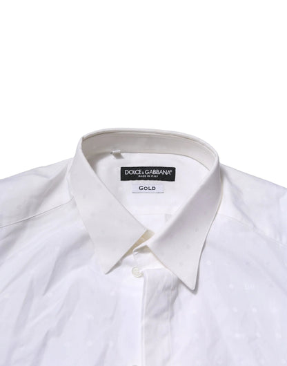 Dolce & Gabbana White GOLD Long Sleeves Dress Men Formal Shirt by Dolce & Gabbana