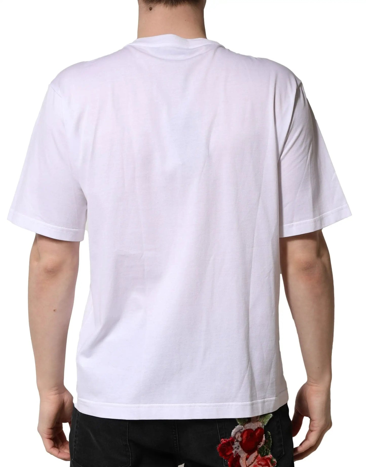 Dolce & Gabbana White Embellished Cotton Crew Neck T-shirt by Dolce & Gabbana