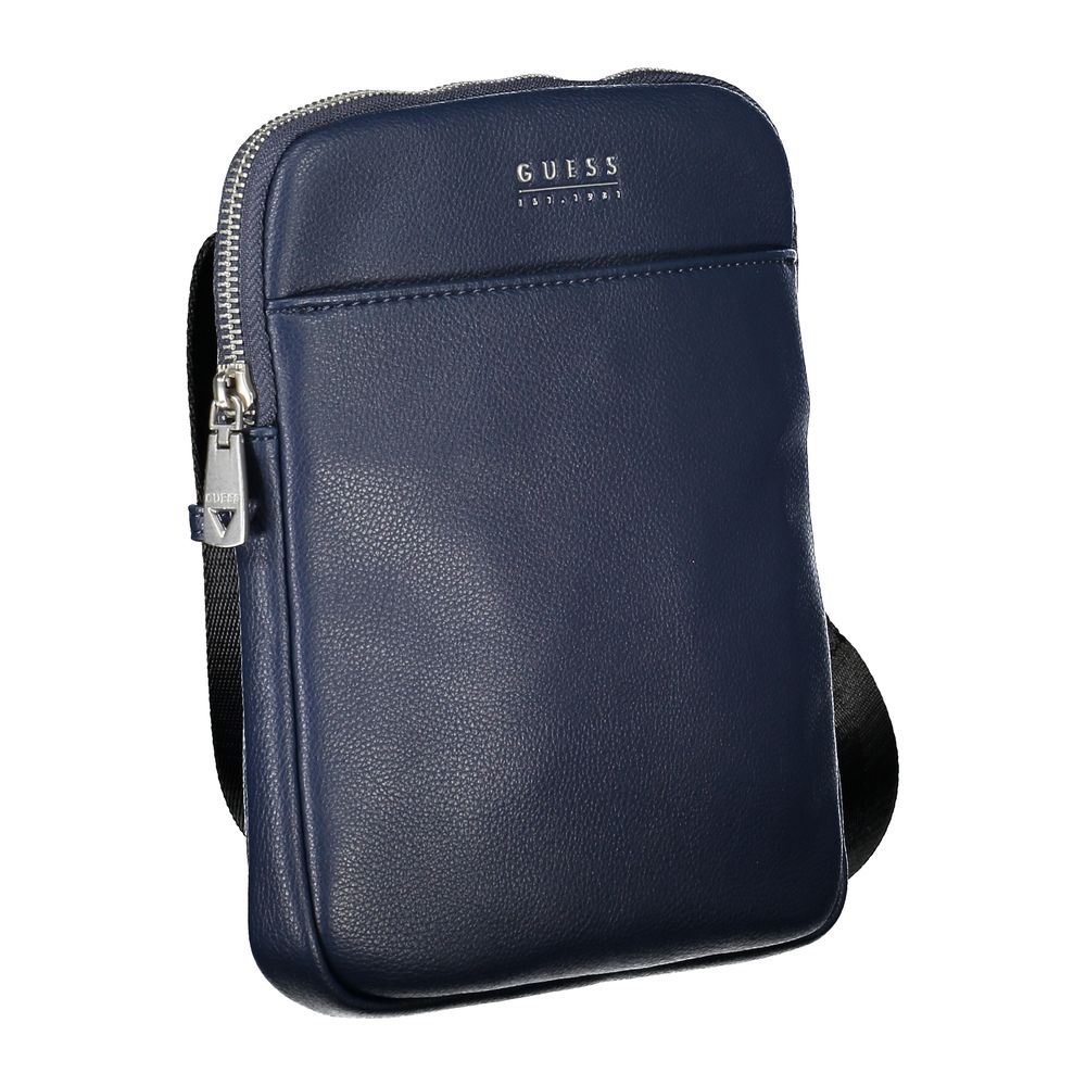 Guess Jeans Sac Bandoulière Homme En Polyuréthane Bleu Avec Compartiments Multiples et Poche Téléphone