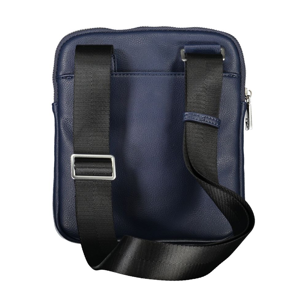 Guess Jeans Sac Bandoulière Homme En Polyuréthane Bleu Avec Compartiments Multiples et Poche Téléphone